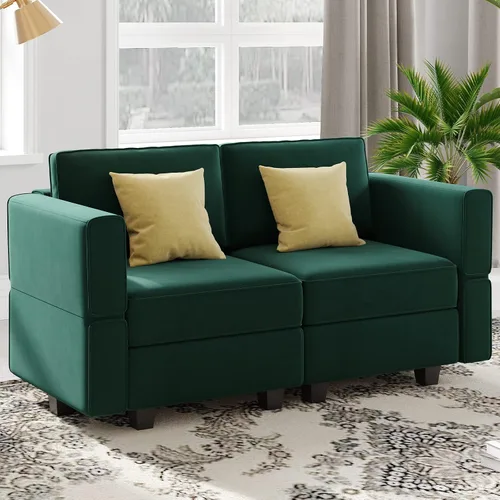 Miniatura 13 de Belffin Módulo de Almacenamiento con Otomana para Sofá Seccional Modular Asiento Cuadrado Cubo de Terciopelo Azul
