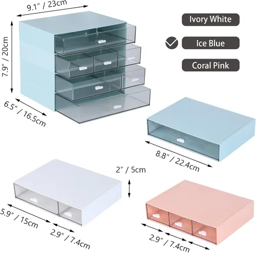 Miniatura 3 de Organizador de escritorio para manualidades y almacenamiento con 7 cajones planos, accesorios de escritorio de plástico apilables y organizador