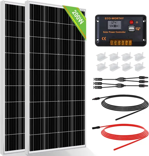 ECO-WORTHY - Kit de panel solar de 200 W, 12 V/24 V con panel solar monocristalino de alta eficiencia y controlador de carga PWM de 30 A para RV,