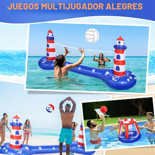 Miniatura 3 de EagleStone Red de voleibol para piscina y aro de baloncesto, flotadores inflables para piscina, juguetes para nadar juegos de agua para adultos