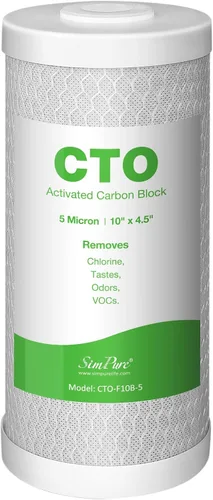 SimPure Cartuchos de filtro de agua para toda la casa de 4.5 x 10 pulgadas, reemplazo de bloque de carbono de 5 micrones para carcasa y sistemas