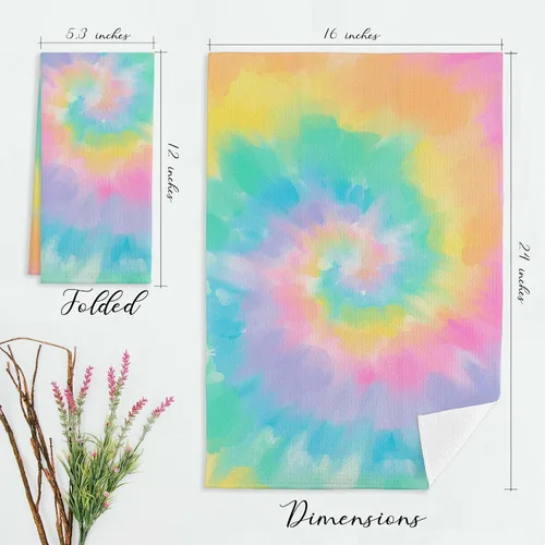 Miniatura 5 de EIONEY Toallas de cocina y paños de cocina de algodón con diseño de remolinos en espiral de teñido anudado pastel retro hippie pastel, toalla