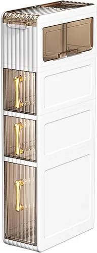 Miniatura 5 de JATIBOSH Estante de almacenamiento para inodoro y inodoro, gabinete lateral estrecho, estante para hendiduras de inodoro con ruedas, organizador
