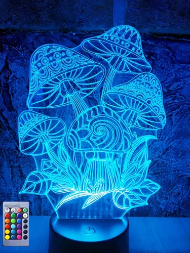 3D hongos noche luz led lámpara ilusión 16 color cambiante mesa decoración decoración lámparas regalo cumpleaños acrílico base cable USB juguete