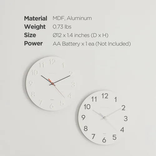 Miniatura 8 de mooas Reloj de Pared Moderno con Números 3D, 12" Reloj de Pared Analógico Decorativo con Movimiento de Barrido Silencioso Sin Tic-Tac Operado