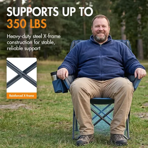 Miniatura 6 de Portal 32" Oversized Camping Chair, Foldable Heavy Duty 350 lb Padded Ergonomic Seat for Big & Tall Adults, Pinch-Free Extra Wide Design Featuring