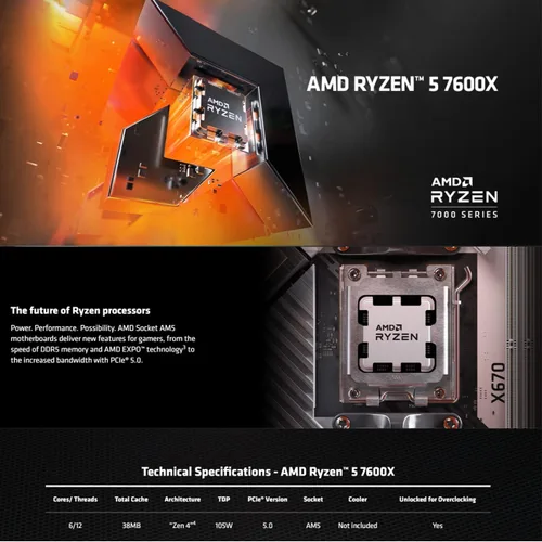 Miniatura 3 de INLAND Procesador de CPU AMD Ryzen 5 7600X con placa base para juegos MSI B650 Gaming Plus WiFi (AM5, ATX, DDR5, PCIe 4.0, Wi-Fi 6E), Soly by Micro