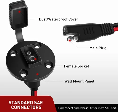 Miniatura 2 de Nilight Paquete de 2 conectores de enchufe de alimentación SAE de 12 AWG, puerto de pared lateral, conexión rápida, conector de montaje empotrado