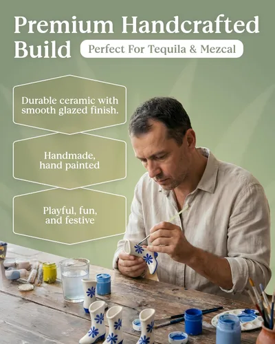 Miniatura 5 de Vasos de Chupito en Forma de Bota de Vaquero — Juego de Vasos de Chupito de Cerámica 100% Hechos a Mano para Despedida de Soltera Vaquera — Azul