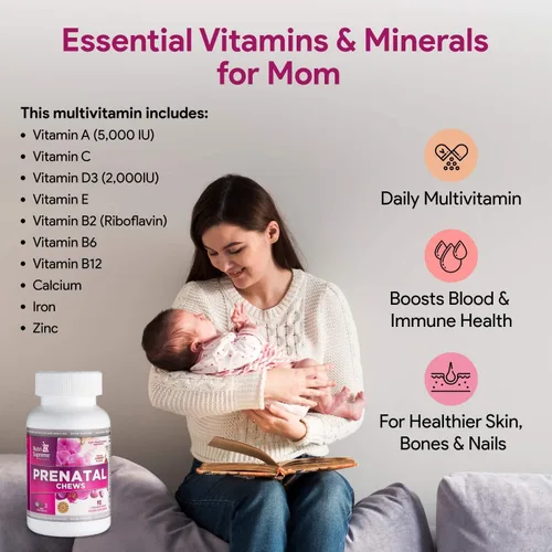 Miniatura 6 de Nutri Supreme - Vitamina prenatal, vitaminas prenatales masticables para mujeres con 800 MCG de folato, multivitamínico completo para el embarazo
