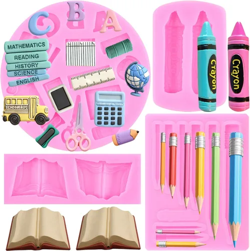 Miniatura 12 de Mujiang Moldes de silicona para el regreso a clases, bolsa escolar, libro de tijeras, paleta de dibujo, moldes para fondant, para decoración