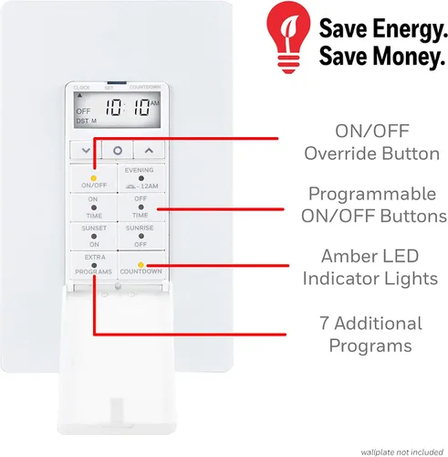 Miniatura 3 de UltraPro Daysmart Temporizador digital de 7 días de pared, ajustes programables, ajustes preestablecidos/cuenta regresiva, anulación, salida/puesta
