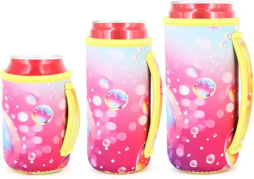 Miniatura 19 de Paquete de 3 fundas de neopreno reutilizables aisladas para latas con asa para refrescos, bebidas energéticas, gaseosas, cerveza, seltzer duro