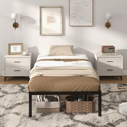 Miniatura 4 de KOMFOTT Base de cama de plataforma metálica de tamaño individual de 14 pulgadas, base de cama metálica resistente con espacio de almacenamiento
