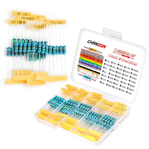 Miniatura 9 de Chanzon 60 valores 1/4W (0.25 vatios) Kit de resistencias fijas de película metálica 300 piezas 1R-4.7MR Ω ohmios ±1% Tolerancia 0.01 MF