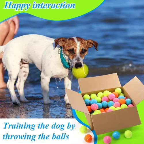 Miniatura 7 de Skylety 40 pelotas de tenis chirriantes de 2.5 pulgadas a granel para perros, pelotas de tenis flotantes, suministros de juego para perros, juguetes