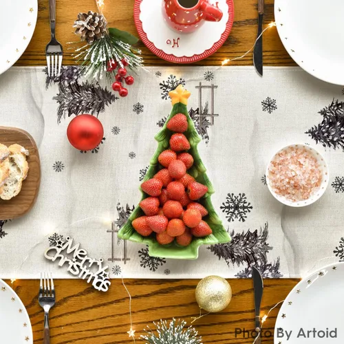 Miniatura 4 de Artoid Mode Árboles de Navidad Deja que nieve Muñeco de nieve negro Camino de mesa de Navidad, decoración de mesa de comedor para vacaciones