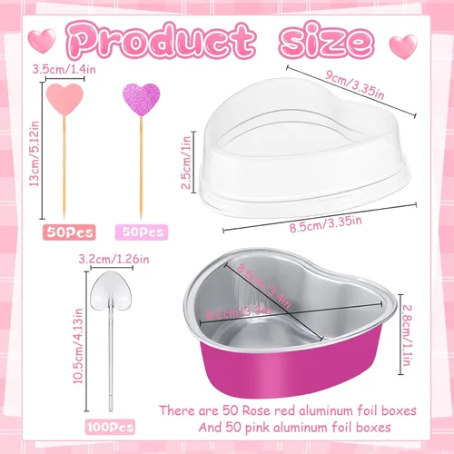 Miniatura 2 de Vesici El juego de 300 moldes para tartas de corazón incluye 3.4 onzas de aluminio, desechables, para San Valentín, corazón, postre, bandeja