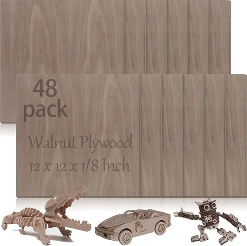 Miniatura 29 de 48 piezas de madera contrachapada de abedul báltico, 12 x 12 x 1/8 pulgadas, 0.118 pulgadas de grosor, madera sin terminar para manualidades, corte