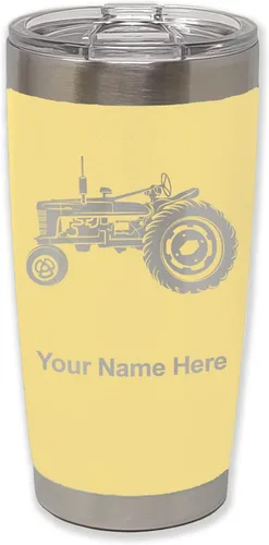 Miniatura 13 de LaserGram Vaso aislado al vacío de 20 onzas, Old Farm Tractor, grabado personalizado incluido (negro)