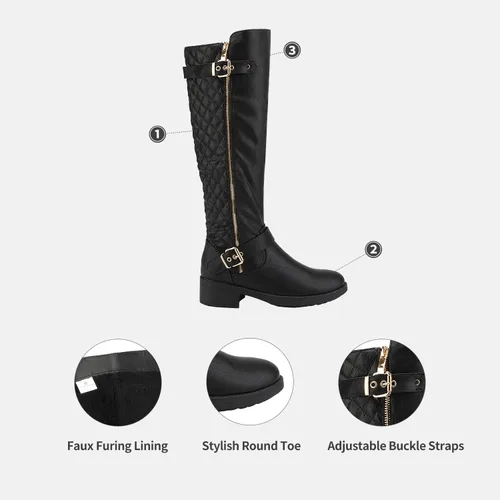 Miniatura 3 de DREAM PAIRS - Botas altas hasta la rodilla de pantorrilla ancha para mujer, botas tipo equitación con tacón bajo apilado