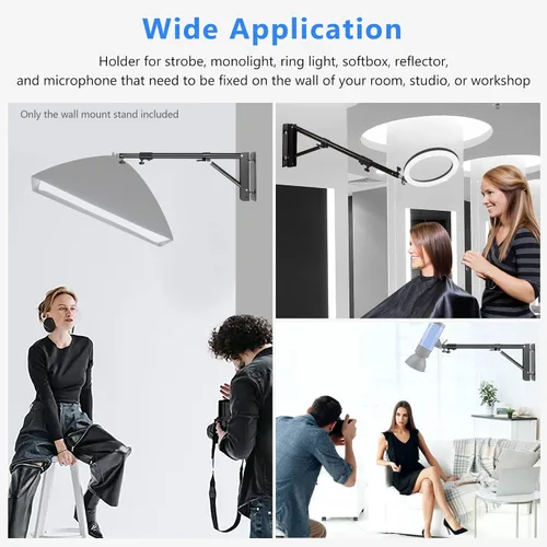 Miniatura 2 de Anillo de luz de pared con base triangular, 51 pulgadas/51.2 in de longitud, soporte ajustable de rotación flexible de 180°, brazo de brazo