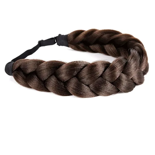 Miniatura 5 de Diadema trenzada bohemia de gran tamaño, trenzas anchas clásicas, correa elástica ajustable, peluca sintética, trenzas para mujer, accesorios