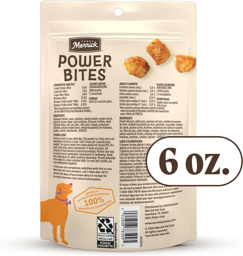 Miniatura 10 de Merrick Power Bites - Golosinas suaves y masticables para perros, sin gluten ni granos, completamente naturales
