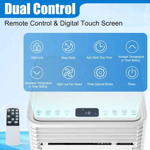 Miniatura 3 de GOFLAME Aire acondicionado portátil, potente unidad de CA de 8000 BTU con control remoto y 4 ruedas universales, enfriador de aire 3 en 1, Blanco