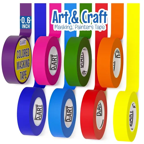 Miniatura 9 de DEART Cinta adhesiva de colores para pintores, 12 o 8 unidades, 1 pulgada o 0.6 pulgadas, suministros de arte para niños, codificación, pizarra