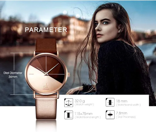 Miniatura 5 de SHENGKE Simplicity Creative - Reloj de pulsera para mujer, de cuero auténtico, elegante, para mujer, Movimiento de cuarzo