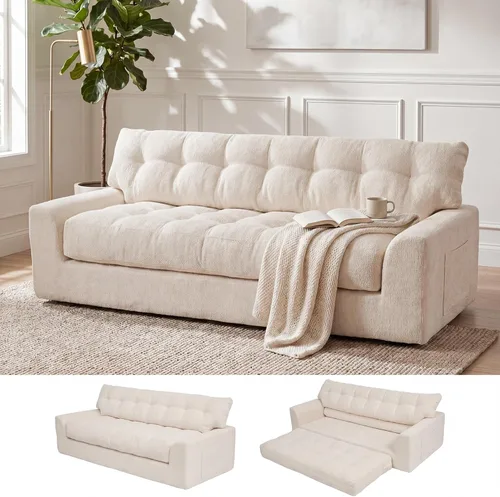 Miniatura 20 de MONVANE 55.5" Convertible Loveseat Sofa, 2-in-1 Boneless Sleeper Sofa Bed Futon Couch with Storage Pocket, Comfy Chenille Deep Seat Boneless Couch