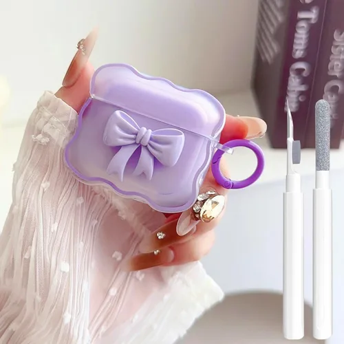 Miniatura 10 de Linda funda transparente para AirPods de 3ª generación, color verde, diseño de lazo femenino, TPU suave, a prueba de golpes, Kawaii Airpods
