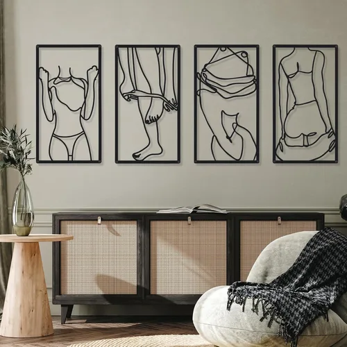Miniatura 5 de Cindeer 4 piezas de arte de pared de metal minimalista abstracto para mujer, línea de arte de pared, dibujo de líneas de metal, arte colgante