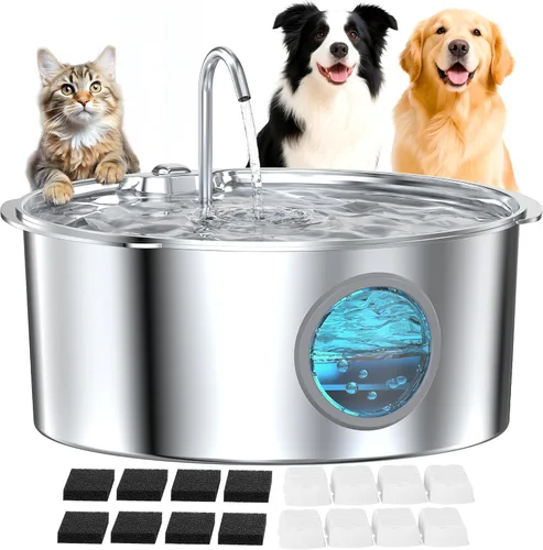 Miniatura 9 de Fuente de agua para mascotas para perros grandes: fuente de agua de metal para perros, fuentes silenciosas para gatos grandes para beber, fuente