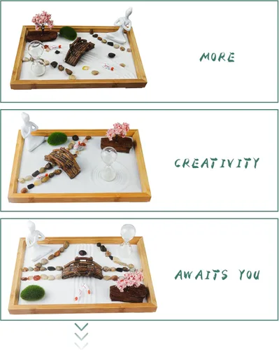 Miniatura 7 de Jardín zen japonés para escritorio, Life Flows de 12 x 8 pulgadas, mini jardín zen con arena blanca, rastrillos y accesorios de rocas de árbol
