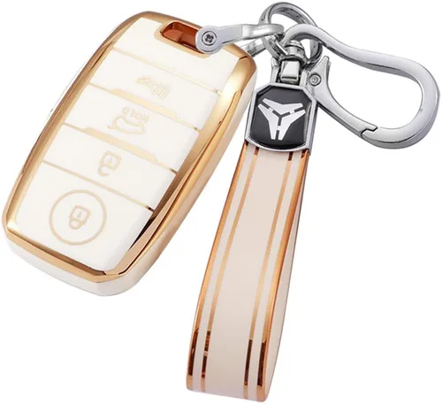Miniatura 10 de ontto Funda para llave de automóvil de 4 botones compatible con Kia Forte Koup NIRO Optima Rio TPU llavero suave y duradero, color beige