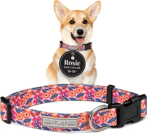 Miniatura 30 de Lucky Love Dog - Collar para perras pequeñas, diseño Blackbird de estampado alegre con flores de primavera y verano, talla XS