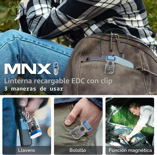 Miniatura 2 de Linterna recargable EDC con clip, 10 modos de iluminación, 2 ángulos de iluminación, mini linterna de carga USB C magnética para el hogar, regalo