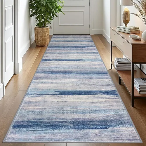 Miniatura 11 de KOZYFLY – Alfombra de pasillo moderna y lavable de diseño abstracto verde, 2 x 5 pies, antideslizante, suave y de pelo corto, ideal para cocina