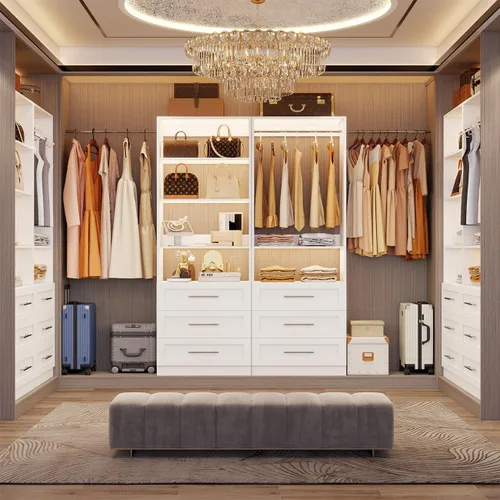 Miniatura 4 de Sistema de armario con 6 cajones, sistema organizador de armario de madera de 48", sistema de armario para vestidor o armario pequeño con estantes