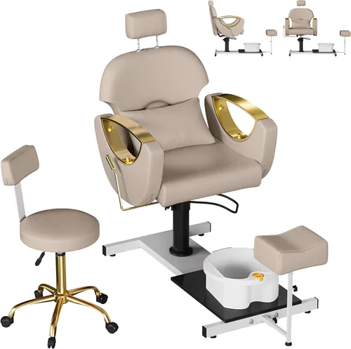 Miniatura 9 de KIGOTY Silla de pedicura sin fontanería, estación de pedicura reclinable con altura ajustable y giro de 360 grados, silla de spa hidráulica