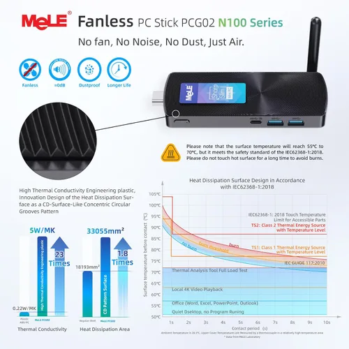 Miniatura 6 de MeLE Mini PC Stick sin ventilador PCG02 con Windows 11 Home, 12th N100 4GB 128GB, Mini computadora de escritorio, soporte 4K HDMI, PXE desbloqueado
