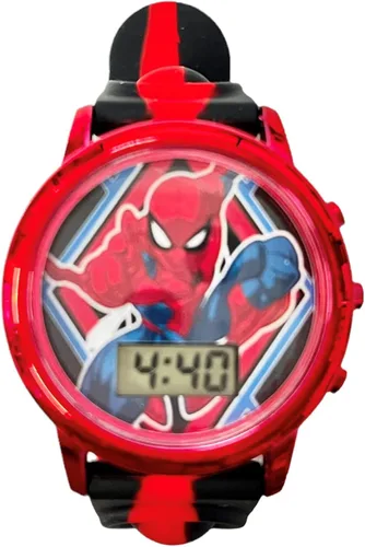Accutime Marvel Spiderman - Reloj digital de cuarzo con pantalla LCD y correa multicolor intermitente para niños, niñas y niños pequeños (modelo