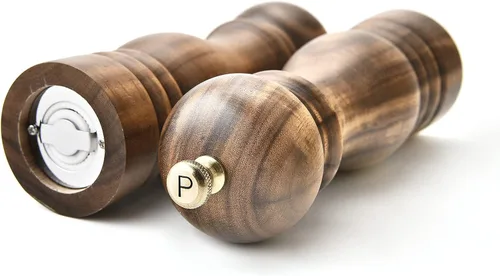 Miniatura 2 de BILL.F - Molinillo de pimienta, molinillo de sal y pimienta de madera, molinillo de sal manual de madera de acacia, juego de molinillo de pimienta