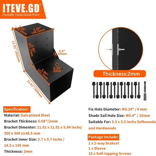 Miniatura 7 de Kits de soporte para pérgola DIY, soportes de esquina en forma de L de 2 vías para madera de 6 x 6 pulgadas (real: 5.5 x 5.5 pulgadas) para pérgola
