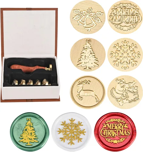 Miniatura 15 de Juego de sellos de cera Yoption, 6 sellos de cera de cobre + 1 kit de sellos de cera de madera vintage retro clásico, kit de sello de cera