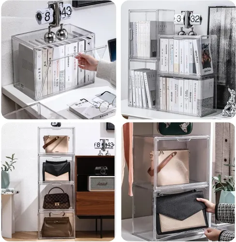 Miniatura 2 de GUDEMAY Contenedores de almacenamiento de plástico apilables transparentes con tapa, vitrina de acrílico a prueba de polvo para coleccionables
