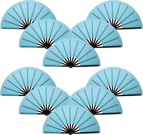 Miniatura 7 de QIRMIZI Abanico plegable grande de 10 piezas para rave de mano, abanicos para Kung Fu, Tai Chi, Danza, Festivales de Música, Carnavales, bodas