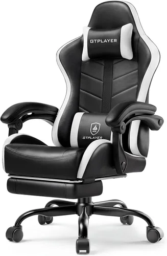 Miniatura 10 de GTPLAYER Silla de juegos para adultos, silla ergonómica para juegos de computadora con reposapiés, altura ajustable, reclinación de 90-155° y Azul